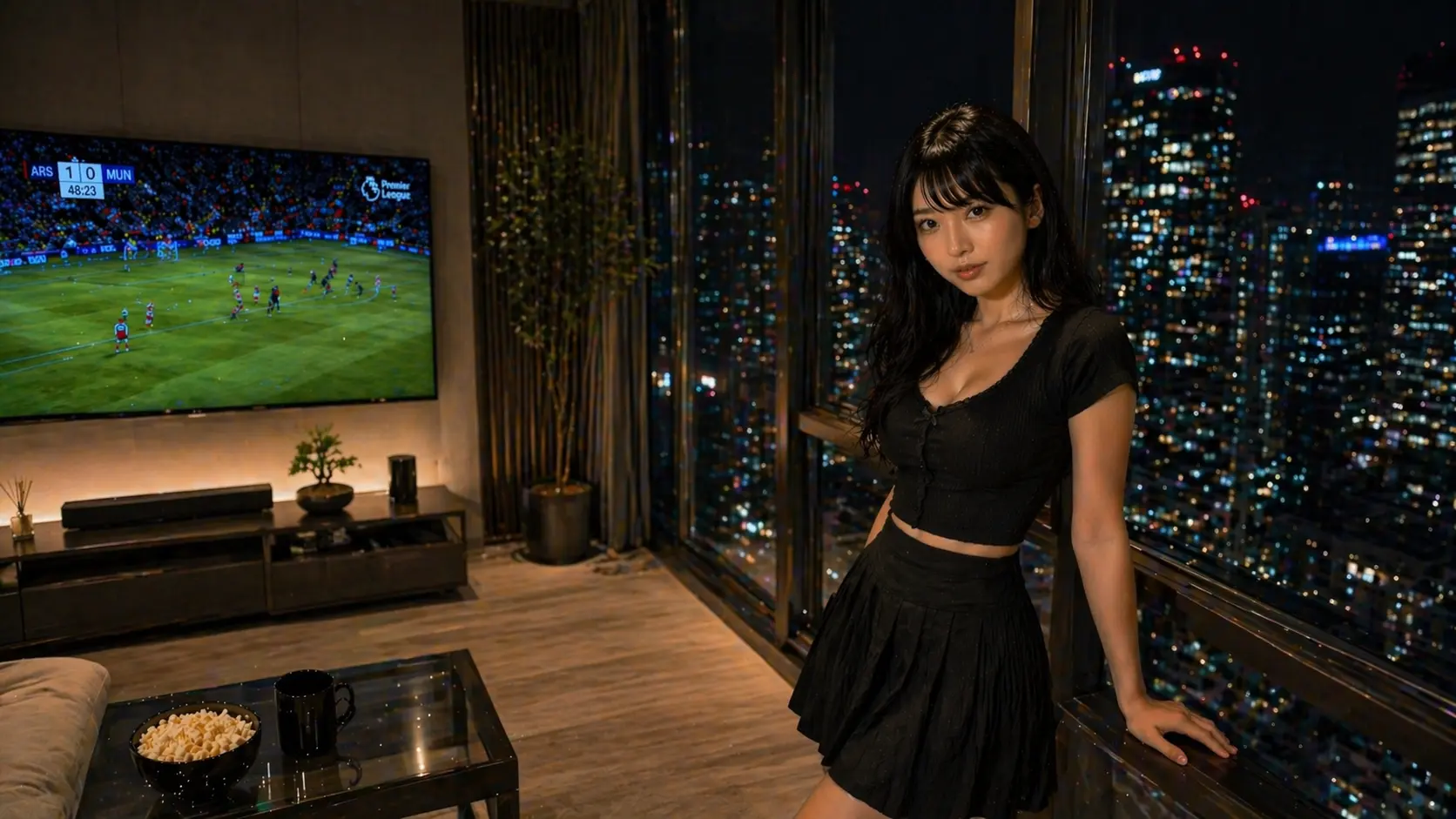 Aya in her room, ready to watch the game with you