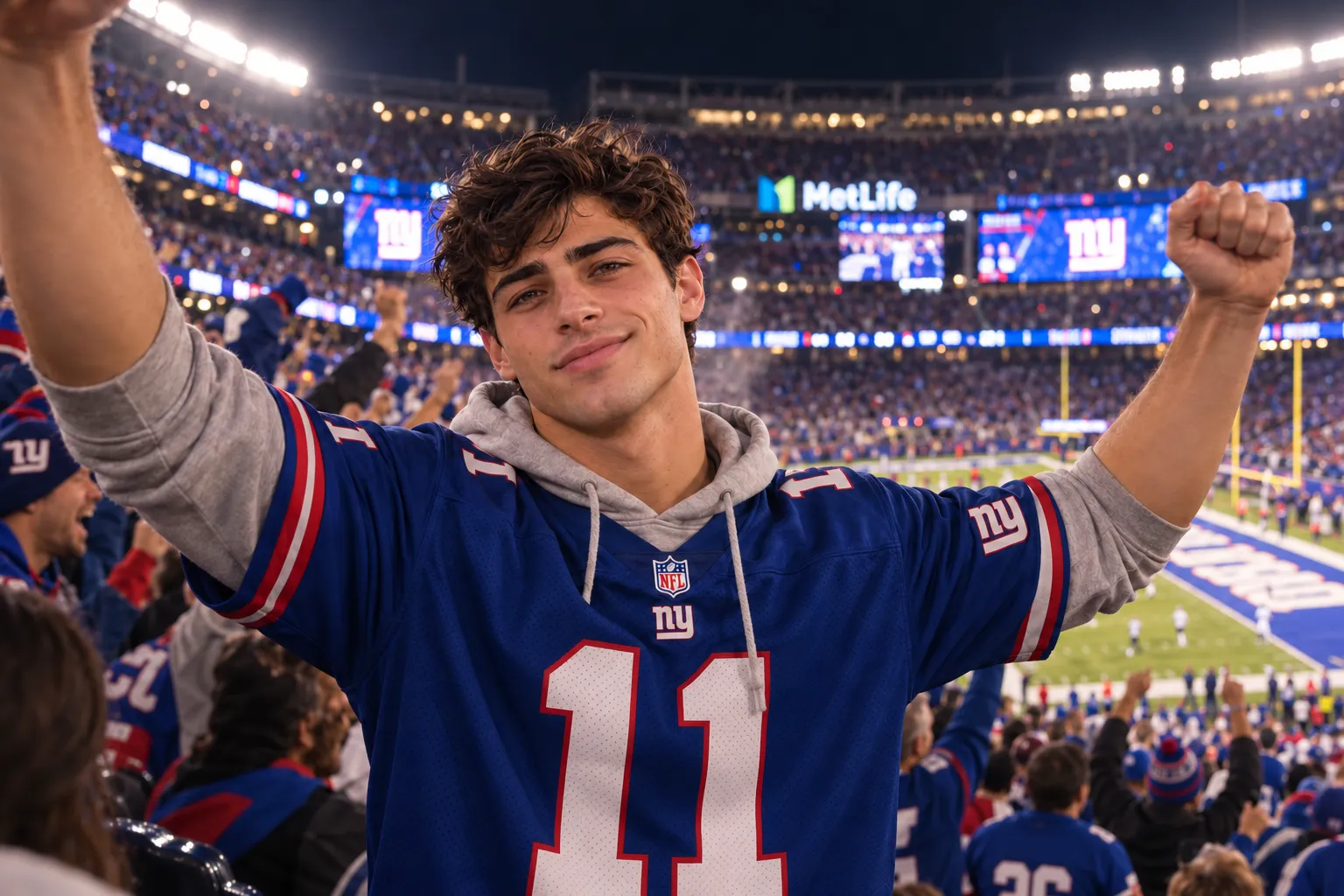 Dylan cheering at a Giants game