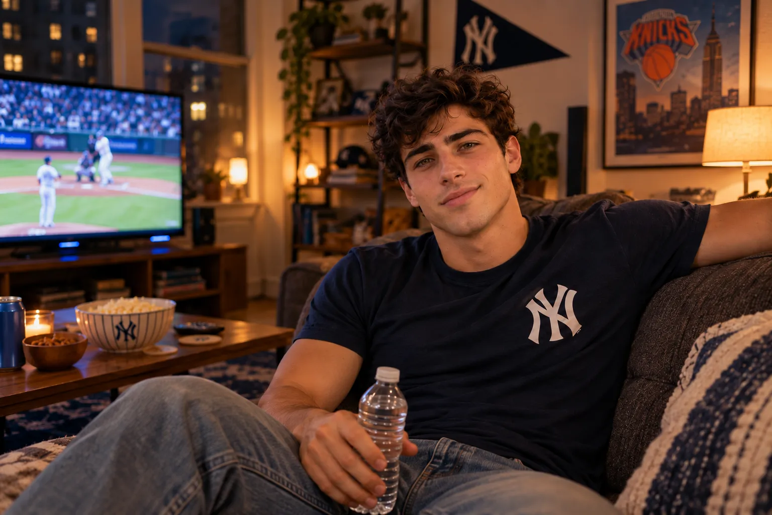 Dylan on his couch in Queens, saving you a seat for the game